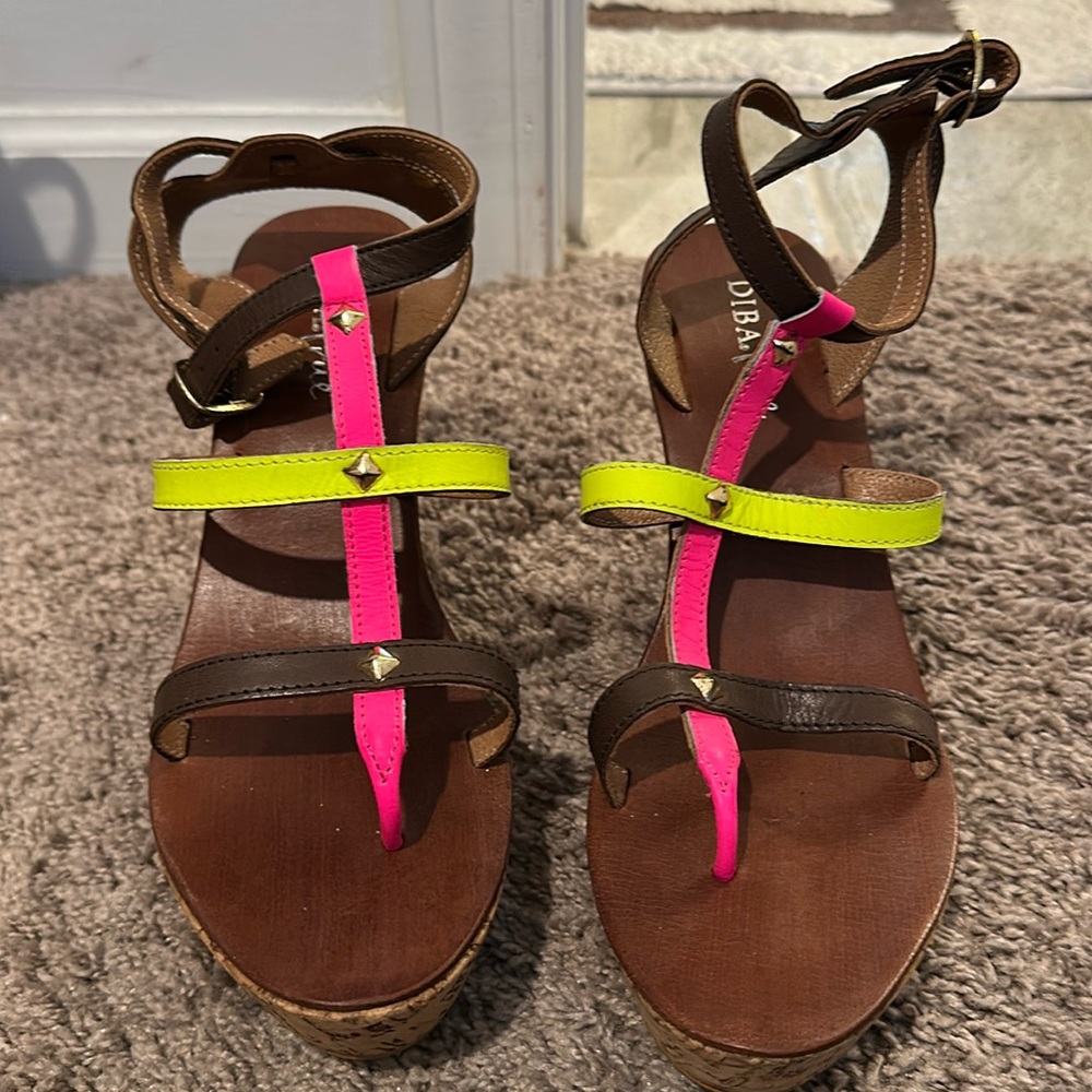 Pink/Green Wedge Heels